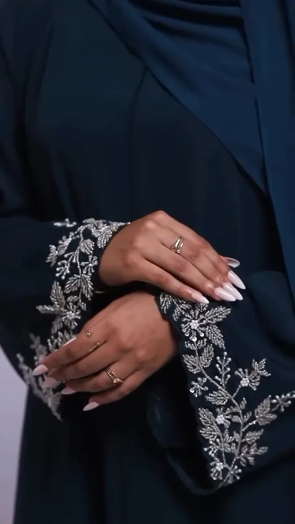 Navy Blue Silver Handwork Abaya