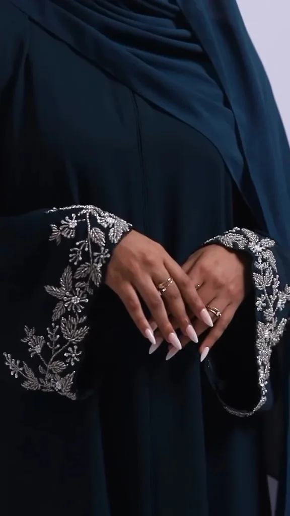 Navy Blue Silver Handwork Abaya — 2