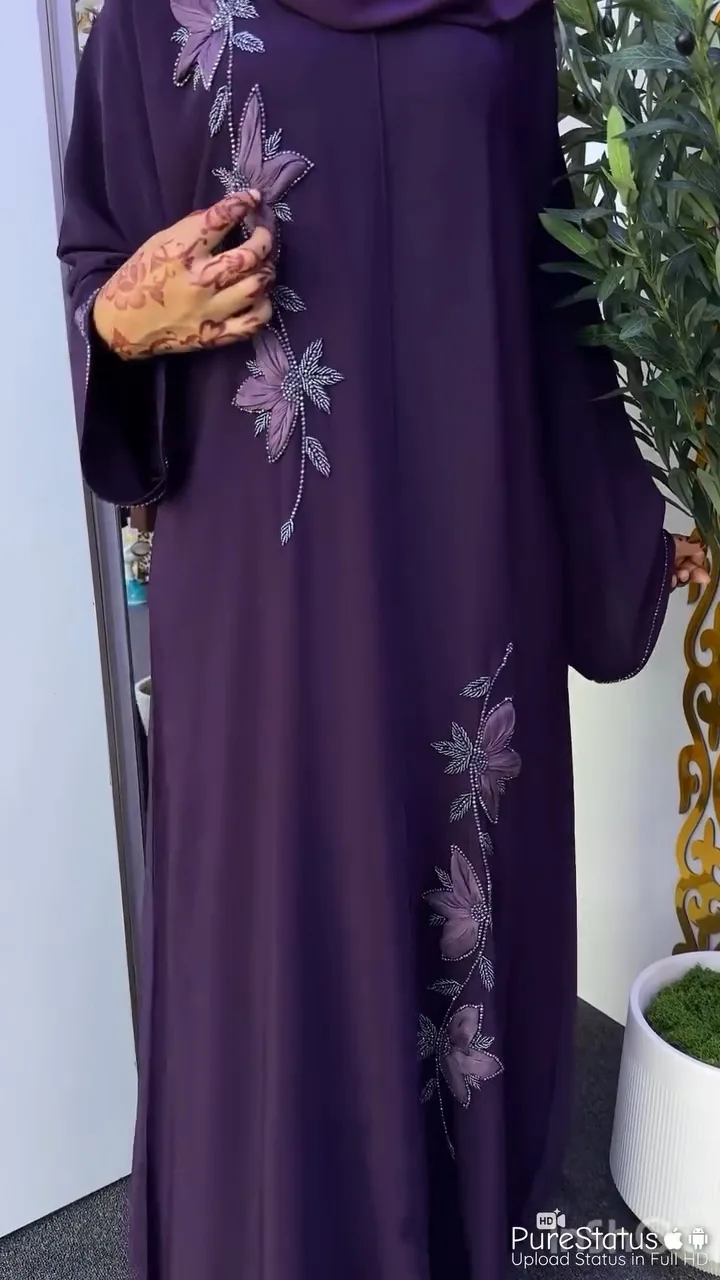Purple tissue work abaya