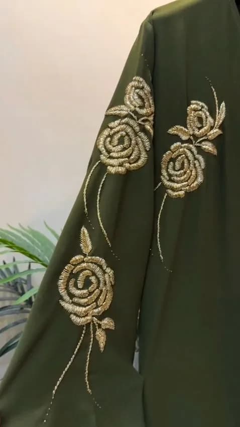 Olive Gold Handwork Abaya — 3