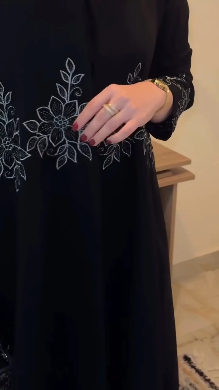 Floral Black Handwork Abaya — 3