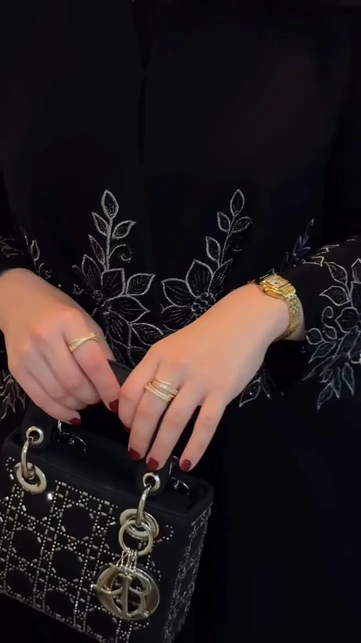 Floral Black Handwork Abaya — 2