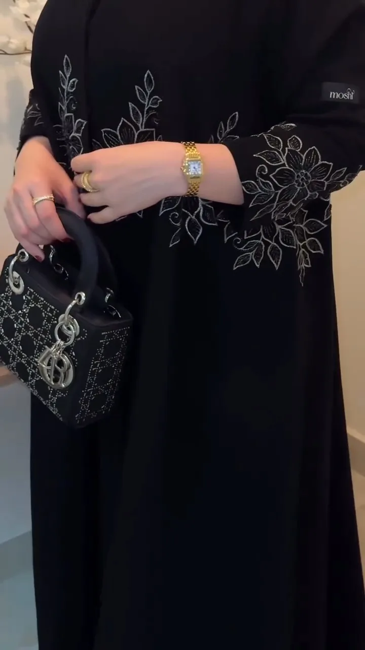 Floral Black Handwork Abaya — 5