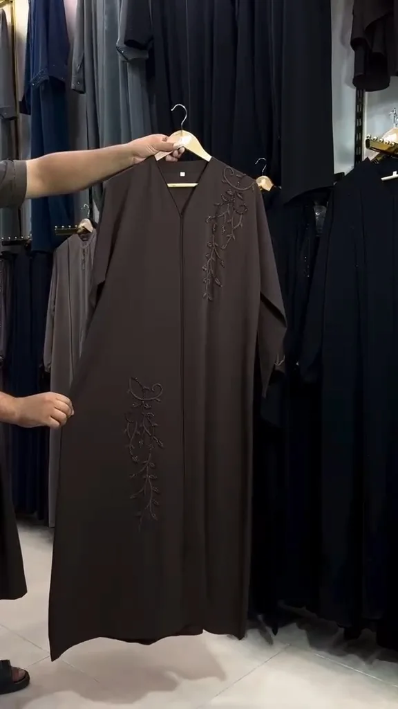 Floral brown handworked abaya — 2