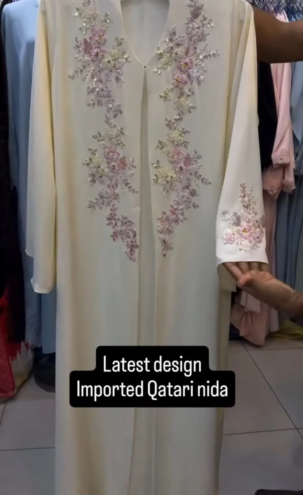 Floral beige handwork abaya