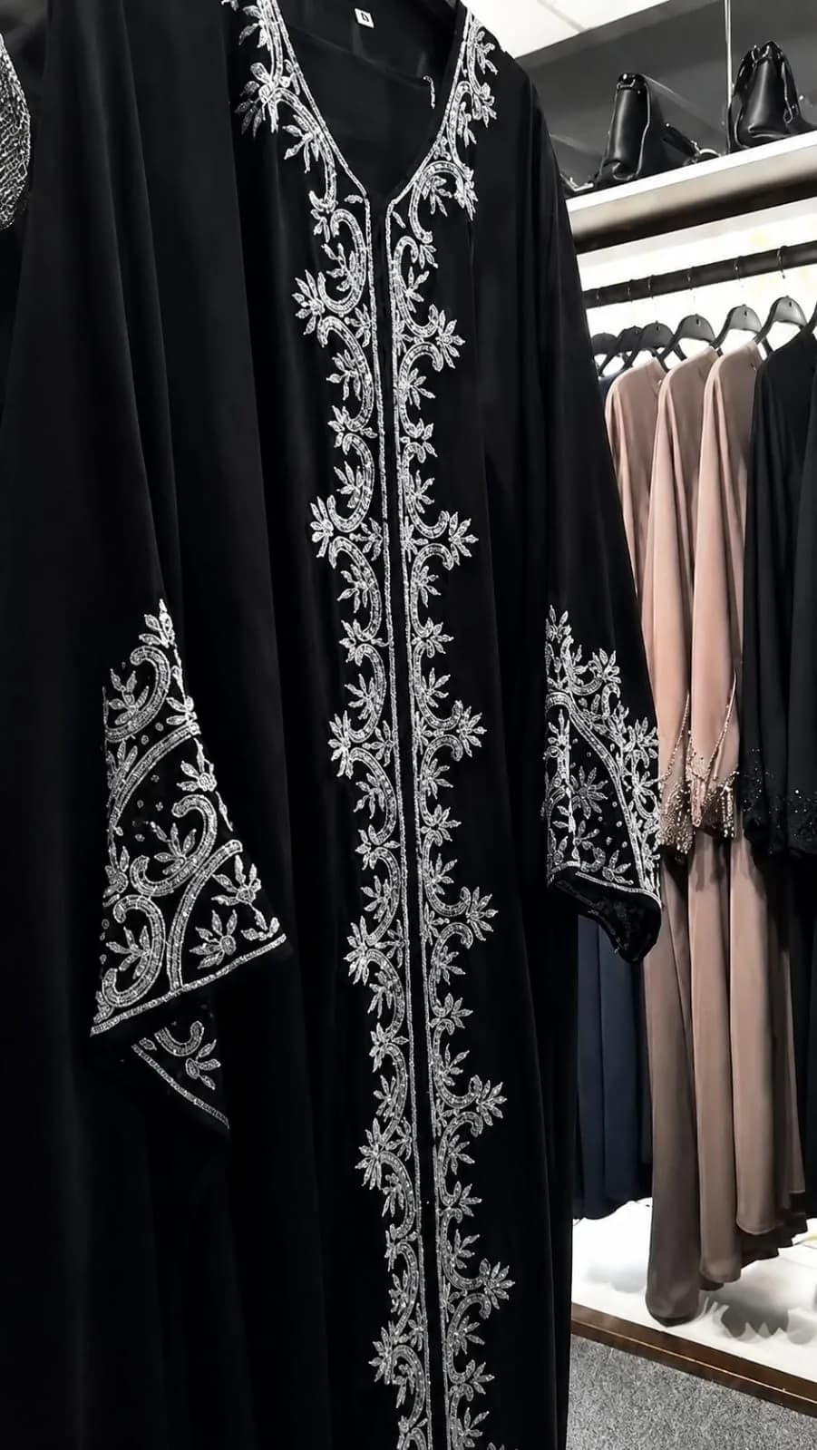 Silver beaded handwork abaya