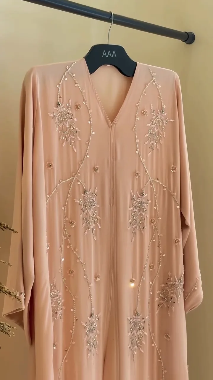 Silver Peach Handwork abaya