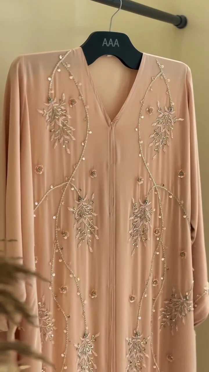 Silver Peach Handwork abaya — 2