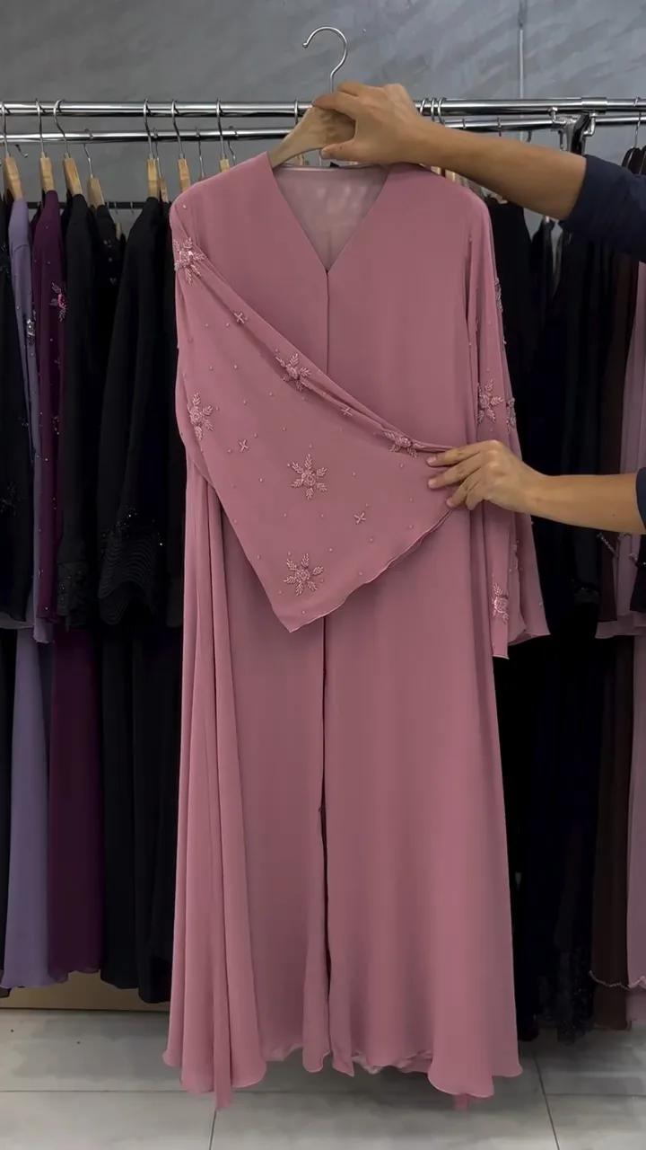 Pinkish Peach Double Chiffon Abaya