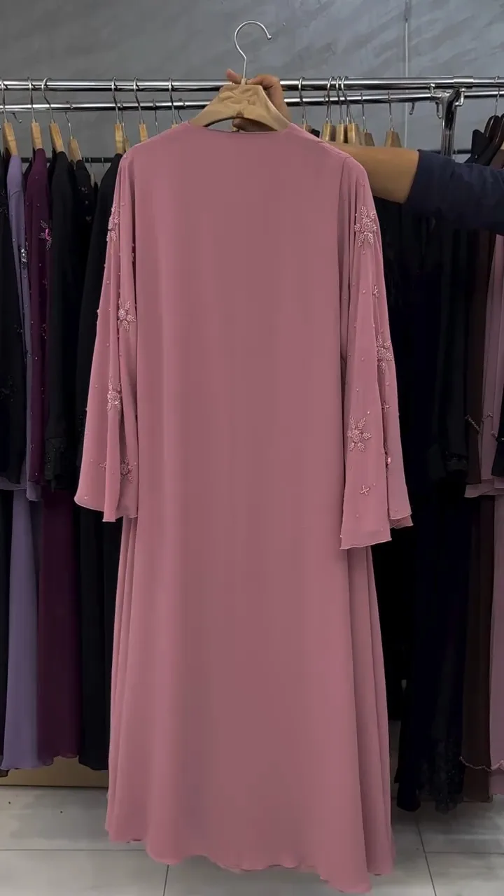 Pinkish Peach Double Chiffon Abaya — 3